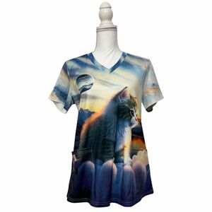 Baby Kitten with Sunset background Graphic Nursing Medical Top Women’s Medium